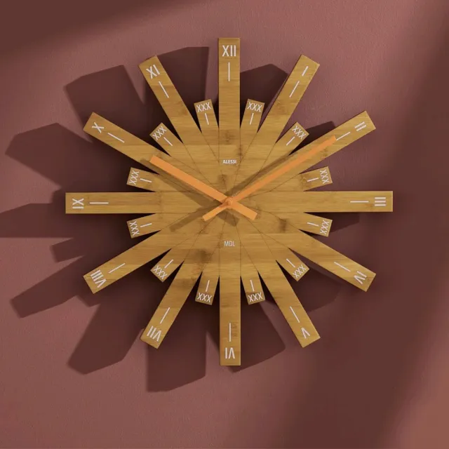Alessi Michele De Lucchi - Raggiante Wandklok Bamboehout