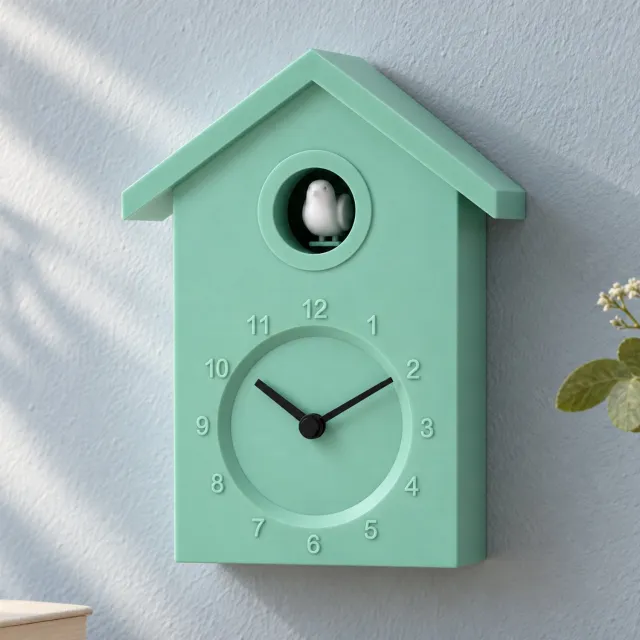 Cheqo Koekoeksklok Modern - Wandklok - Cuckoo Clock - Minimalistische Koekoek - Klok - Stijlvol Design - voor Woonkamer met Geluid - Scandinavisch - voor Kinderkamer en Keuken - Lichtgroen Pastel