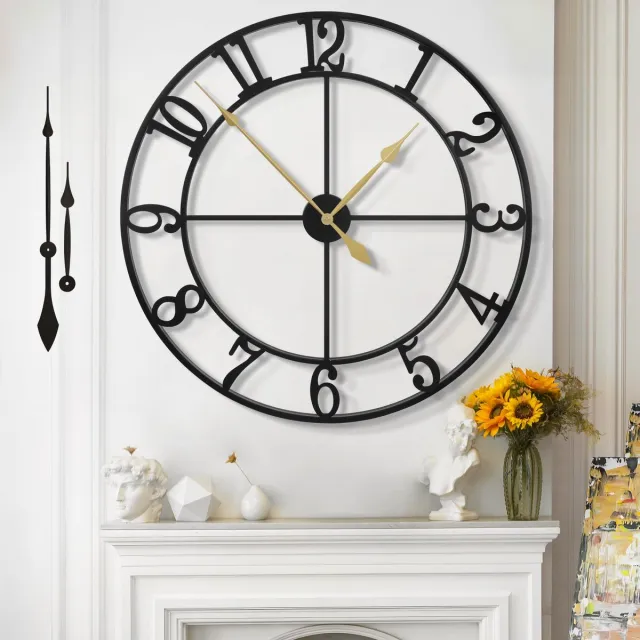 Mee 2ou Grote Wandklok Modern, vrijwel stil zonder tikkend geluid - 80 cm diameter, wandklok vintage voor slaapkamer, keuken, kantoor, landelijke en industriële stijl Zwart