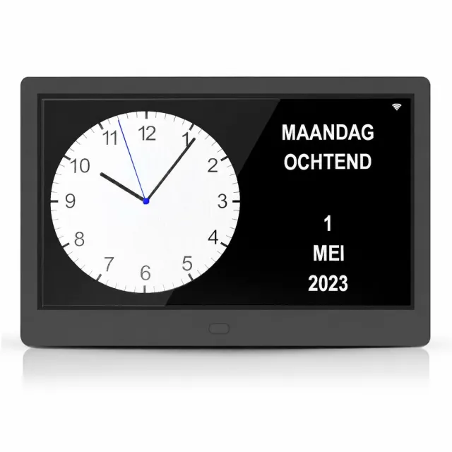 TTD Dementieklok XXL - WiFi - 10 inch - Dag- en datumweergave - Met medicijnalarmen - Automatische tijdsynchronisatie Zwart