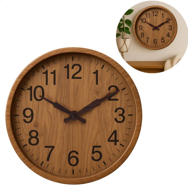 Cheqo Luxe Wandklok - Wand Klok - Moderne Klok - Houtlook - Lichtbruin - 30 cm - Kunststof Design - Batterij NTB