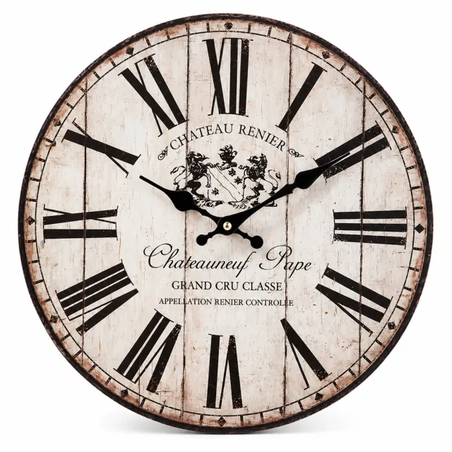 SWGOTA Stille ronde wandklok van MDF, 12 inch, Romeinse cijfers en vintage wijzerplaat Wit