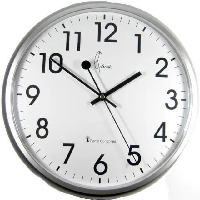cetronic WR698-DCF - Wandklok - Analoog - Rond - Kunststof - Radiogestuurde tijdsaanduiding - Cijfers - Zilverkleurig