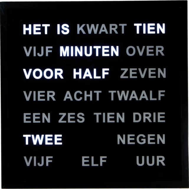Intertime Woordklok | Wandklok | Tafelklok | 40x40 | Zwart | Nederlands