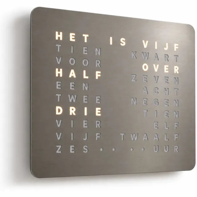 Atlas Time Klok met Letters - Woordklok - Geborsteld RVS - 46x38 cm Metaal