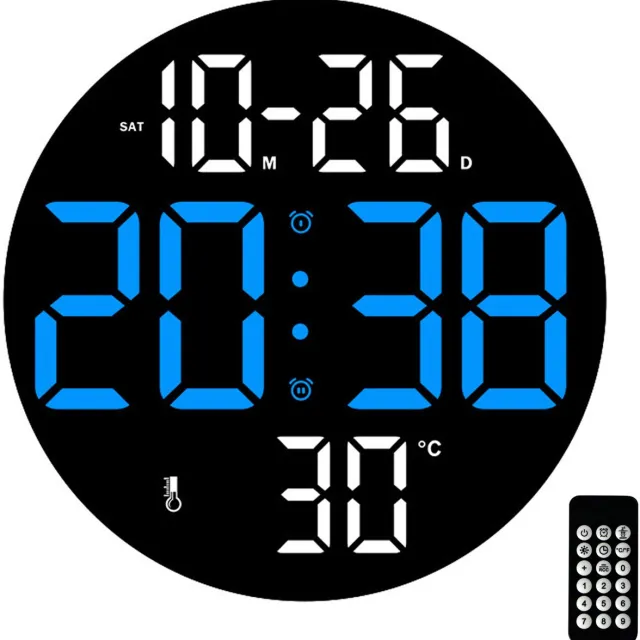 REDOM Digitale Wandklok 23 x 23 cm – Multifunctionele Klok met Tijd, Datum, Dag, Wekker en Thermometer – Dimbaar Display – Wand- en Tafelklok – Voor Woonkamer, Slaapkamer en Kantoor Zwart