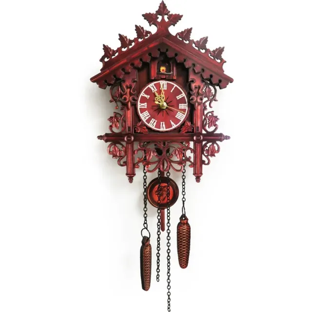 Tumex Koekoeksklok - Wandklok - Woonkamer Klok - 25x19cm - Klein Design - Geruisloze Slinger - Werkt op 1 AA Batterij - Rood