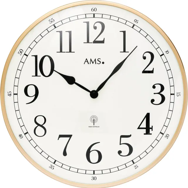 AMS F5607 - Wandklok - Radiogestuurde tijdsaanduiding - Metaal - Mineraal Glas - Rond - diameter 40 cm ø - Rosékleurig - Wit - Zwart Goudkleurig