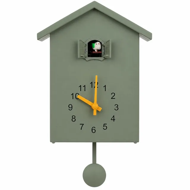 House of Balance Koekoeksklok Modern - Wandklok - Koekoeksklokken - Klok - Groen - 20x25 cm - Kunststof