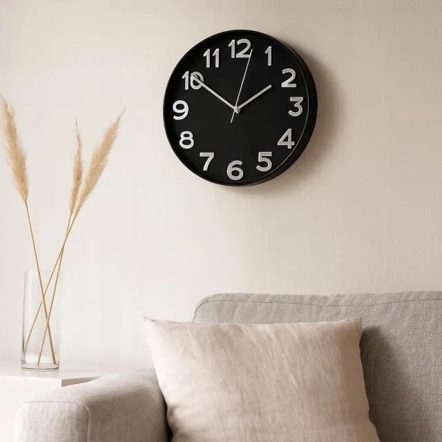 4Living wandklok Sturn - Ø 30 cm, zwart en zilverkleurig