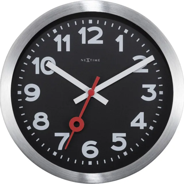 NeXtime Station – Wandklok/Tafelklok – 19 cm – Aluminium – Zwart