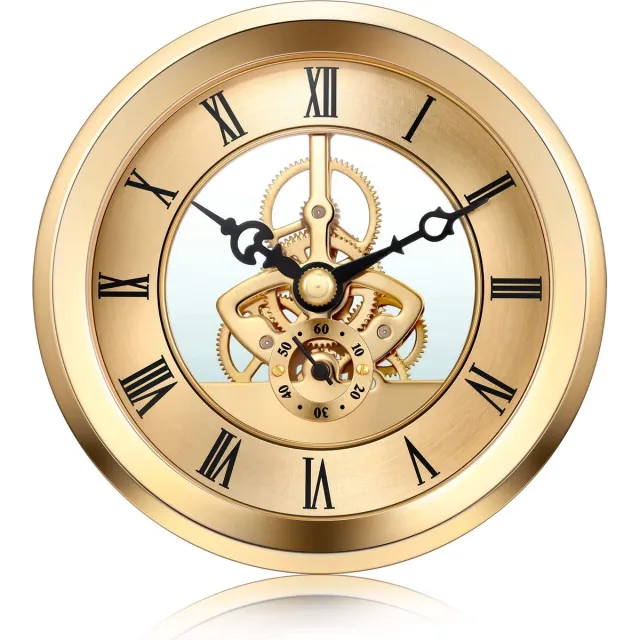 GWS Insteek Quartz Los uurwerk - Gouden rand uurwerk – Skeleton Klok uurwerk 103mm – Los compleet uurwerk vervangen rond Goud Skeleton