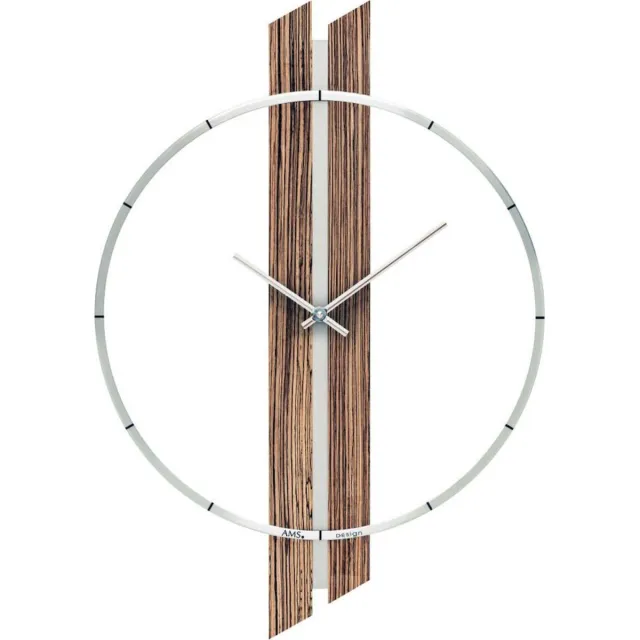 AMS W9606 - Wandklok - Analoog - Hout - Notenhout - Bruin - Zilverkleurig