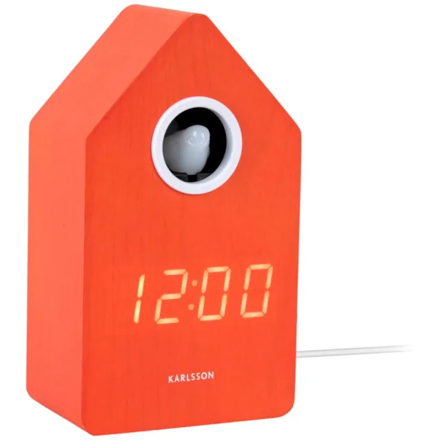 Karlsson Wekker Cuckoo Led - Oranje - 9x9x15.8cm - Modern - Wekker voor slaapkamer - Wekkers