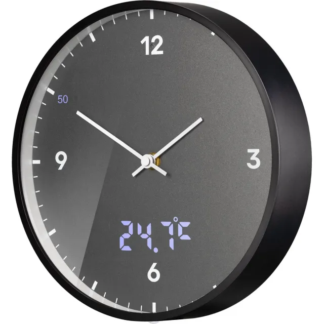 Bresser Wandklok - MyTime LED - Zwart - Met Temperatuurweergave - 24cm Antraciet
