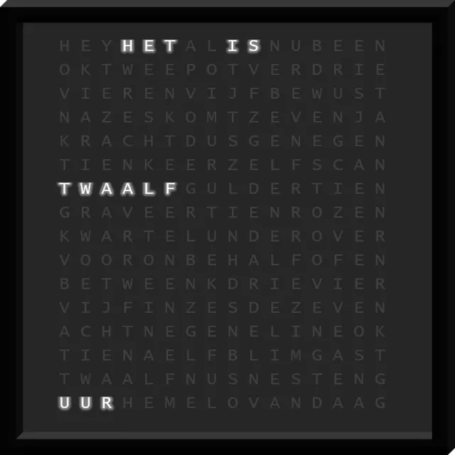 Jouwwoordklok Wi-Fi Woordklok-37 x 37 cm-Lettertype Slank-Kado-Relatiegeschenk zwart