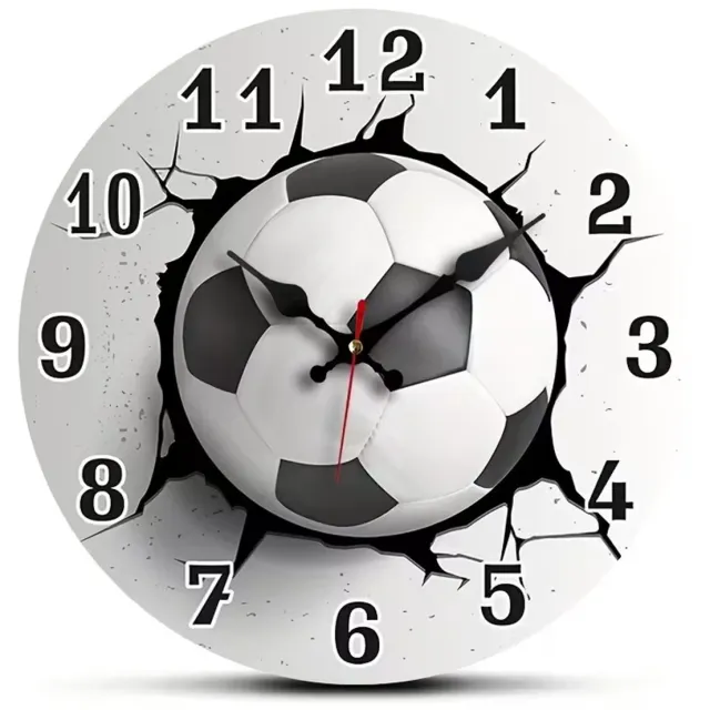 Vavida Klok - Voetbal - Ø 30 cm - Analoog - Wandklok - Bal - Zwart - Wit - Kinderkamer - Tienerkamer - Goede Kwaliteit