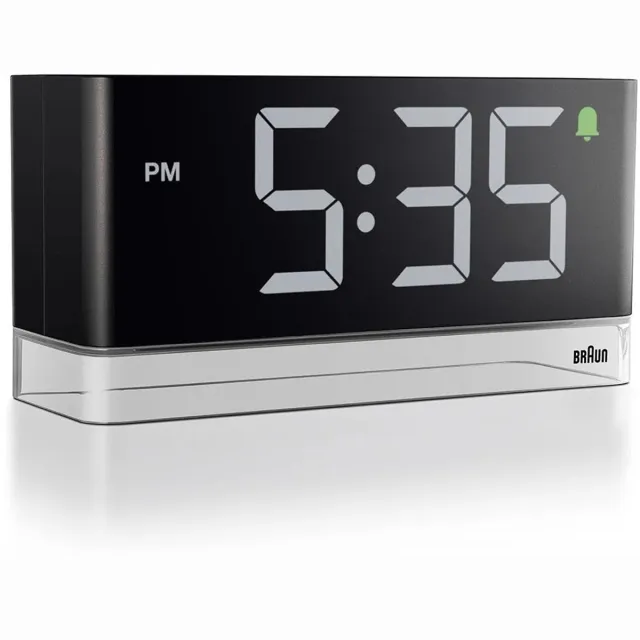 Braun BC27B - Wekker - Digitaal - LED-display - Nachtverlichting - Instelbaar nachtlampje - Snooze - Automatische helderheid - 12/24H - Zwart - Transparant