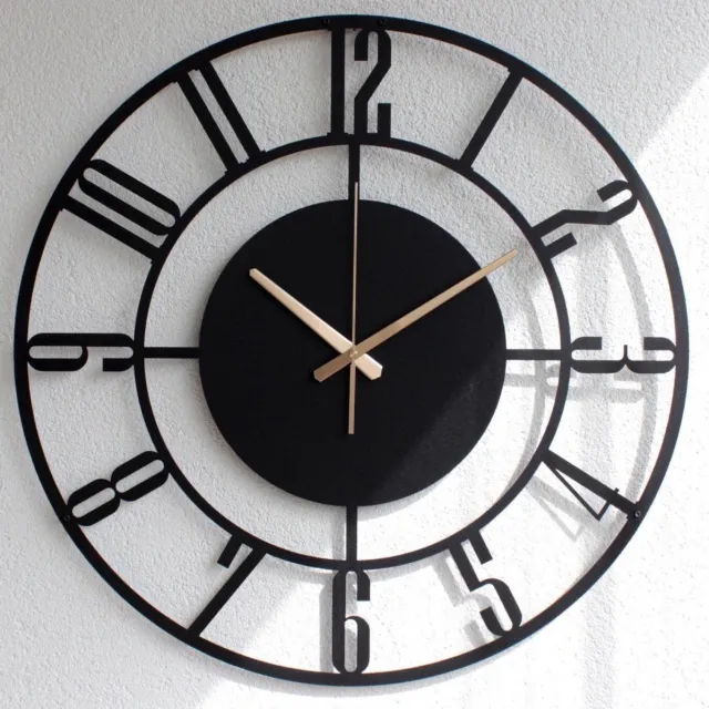 WallArtStore Wandklok Metaal-Wandklok Staal-Stil Uurwerk-Gepoedercoat-Design-50cm-industrieele klok-Modern zwart