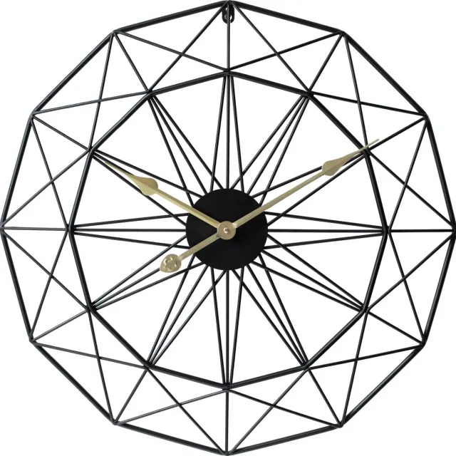 LW collection Megan 80cm moderne wandklok zwart met gouden wijzers - Grote industriële muurklok metaal - Moderne wandklok