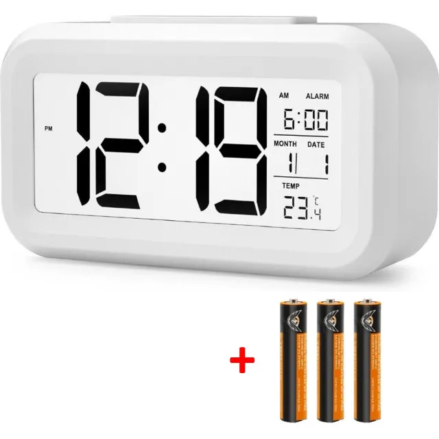 BSTNL Alarmklok - Digitale Wekker - Inclusief 3 Batterijen - Klok Slaapkamer - Kinderen en Volwassenen - Snooze Functie - Wekkers Digitaal - Wit