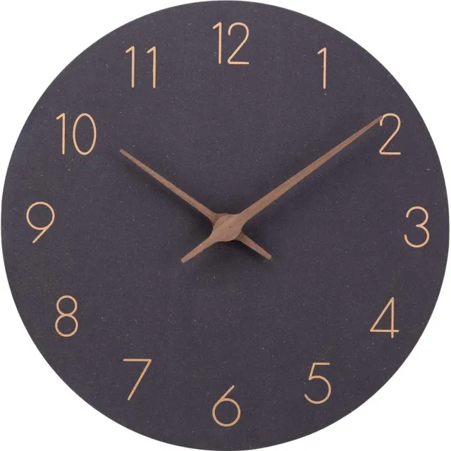 Famanu 30 cm houten MDF-radiogestuurde wandklok zonder tikken, stil, digitale wandklok, modern design, ideaal voor slaapkamer, huis, keuken, sl Zwart