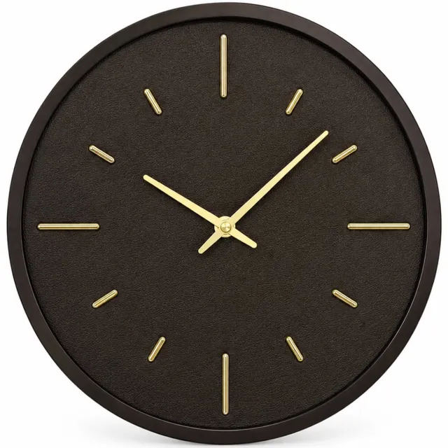 SWGOTA Ronde koffiebruine wandklok 12 inch - stil kwartsuurwerk, zonder cijfers, metalen kast, batterijvoeding - 1 stuk