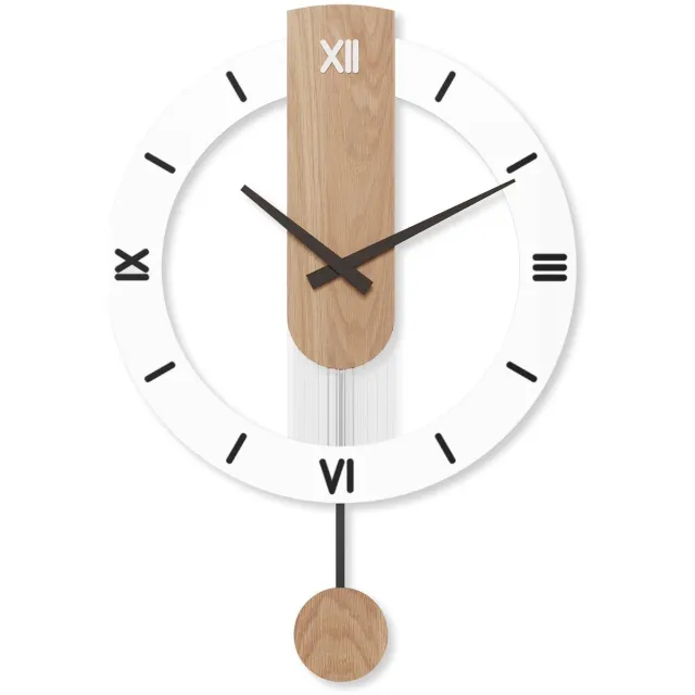 Unyqoos Stijlvolle grote wandklok met houten slinger en geruisloze werking, zwart-wit, 40 cm