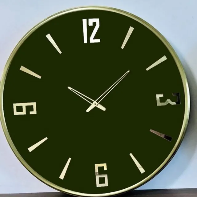 Mansion Atmosphere Maison Atmosphere - Gold Frame 4Digit - Wallclock - Green - Glasscover Groen