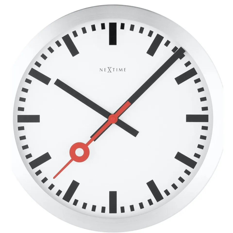 Nextime Wandklok/Tafelklok - Aluminium - 'Station Stripe' 19 cm Wit