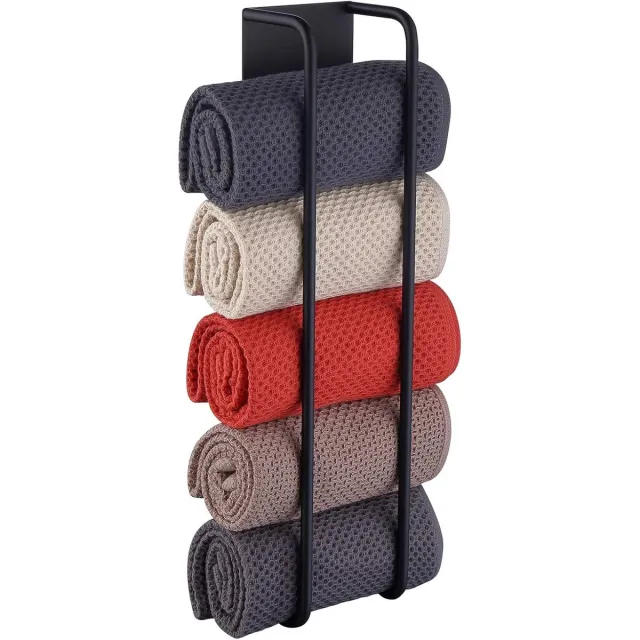 QTTVBTNA Gästehandtuchhalter - Handtuchaufbewahrer Korb - Bad Handtuch Aufbewahrung -Selbstklebend Ohne Bohren Montage - Hochwertiger Edelstahl - Platzsparend Für Kleine Badezimmer - 1 Stück Zwart