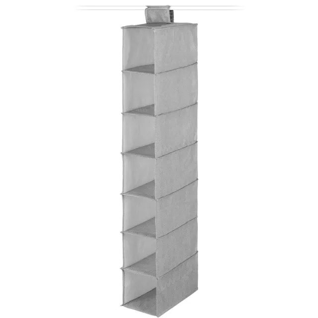 Famanu Hangende organizer voor schoenen en kleding met 7 vakken, klittenbandsluiting, ondersteunt tot 6 kg, grijs/wit, 15 x 30 x cm