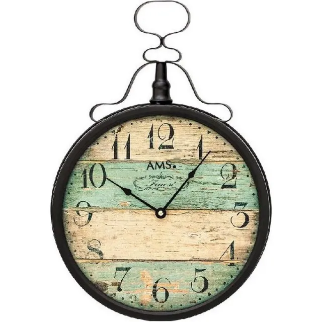 AMS W9532 - Wandklok - Analoog - Metaal - Gedrukte wijzerplaat - Zwart - Beige