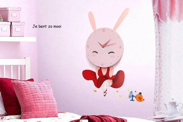 JP4KIDS klok Sweet Rabbit (JP-HYGZ004) - Klok - Kunststof - 62x48 cm - Roze