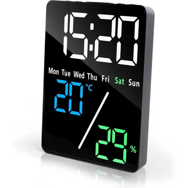 Bobypet Klok - 5,7 inch LED digitale wekker - Met grote cijfers - Snooze functie en instelbare helderheid - Temperatuur en datumweergave - 1 USB-oplaadpoort - Voor nachtkastje, slaapkamer of kantoor - Zwart