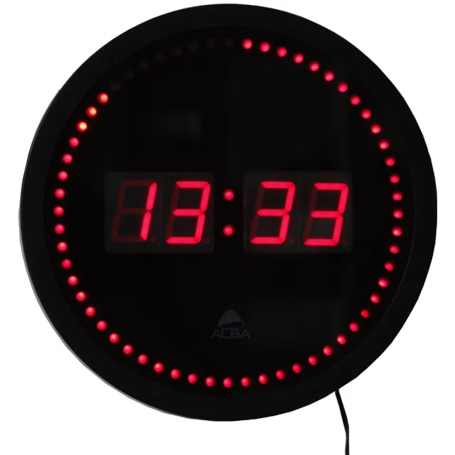 Alba wandklok HORLED, quartz uurwerk, van kunststof, zwart Alba LED Horled moderne digitale zwarte wandklok 30 cm.