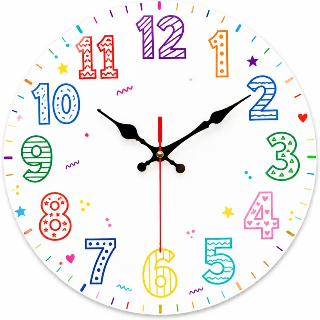 SWGOTA Ronde wandklok van acryl, 30 cm, met stil uurwerk en kleurrijke cijfers, decoratieve vlakke print Multicolor
