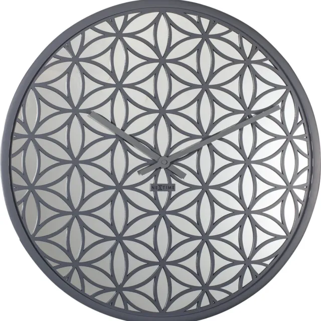 Nextime Wandklok - 50 cm - Hout/Spiegel - Grijs - 'Bella Mirror' Grey
