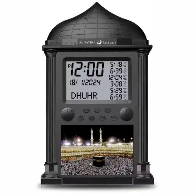 rimmo Digitale LED Azan Wandklok met Gebedstijden en Athan Alarm - Islamitische Muurklok met Hijri Kalender - Stijlvolle Gebed Herinneringsklok voor Moskee en Thuis Zwart