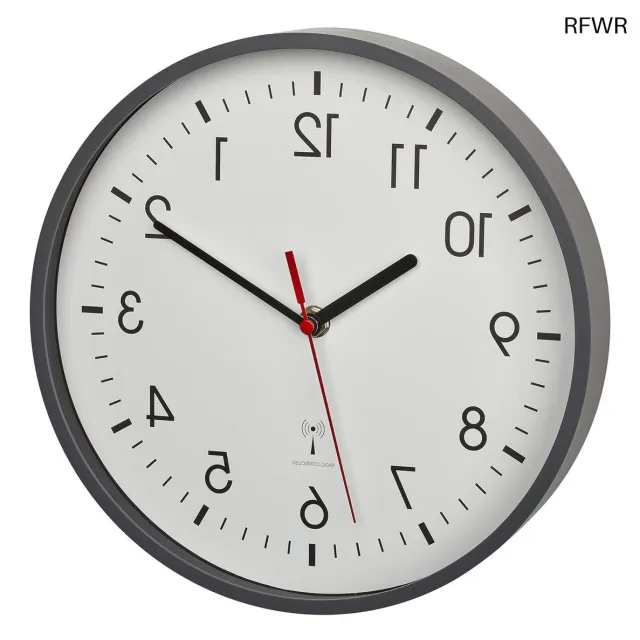 RFWR Stijlvolle analoge radiogestuurde wandklok 60.3550.10 - Hoge nauwkeurigheid, modern ontwerp, glazen kap, ideaal voor kantoor en thuis Grijs