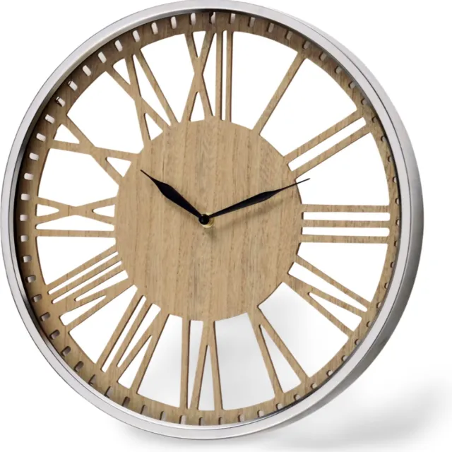 Dulaire Wandklok Hout Zilver Landelijk Ø 40 cm bruin