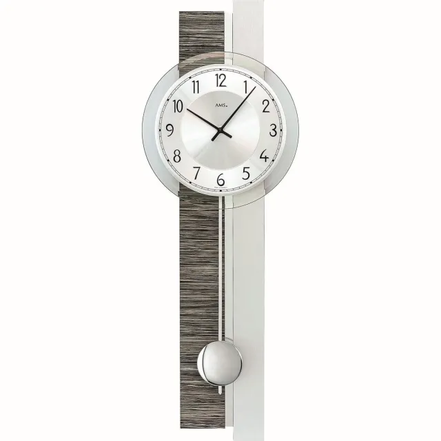 AMS 7439 Wandklok met slinger Hout/Aluminium Grijs
