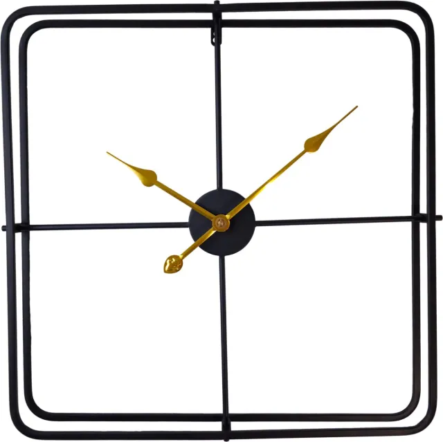 Fresco Klokken Fresco - Quadra Luxe – Moderne Vierkante Zwarte Wandklok met Gouden Accenten - 60 cm
