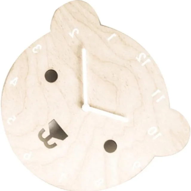Cosensi Wandklok Cartoon Beer Vorm voor Kinderkamer Decoratie met Bamboe Design Beige