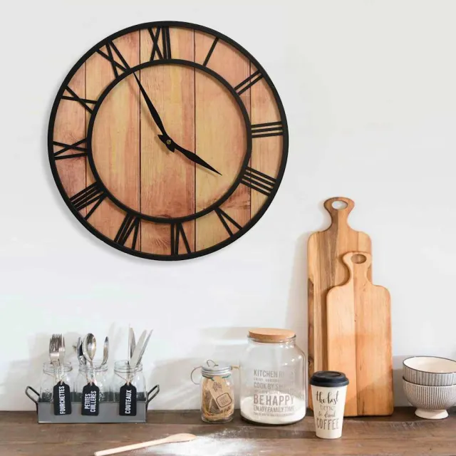 vidaXL Wandklok 39 cm MDF en ijzer bruin en zwart, foto 2