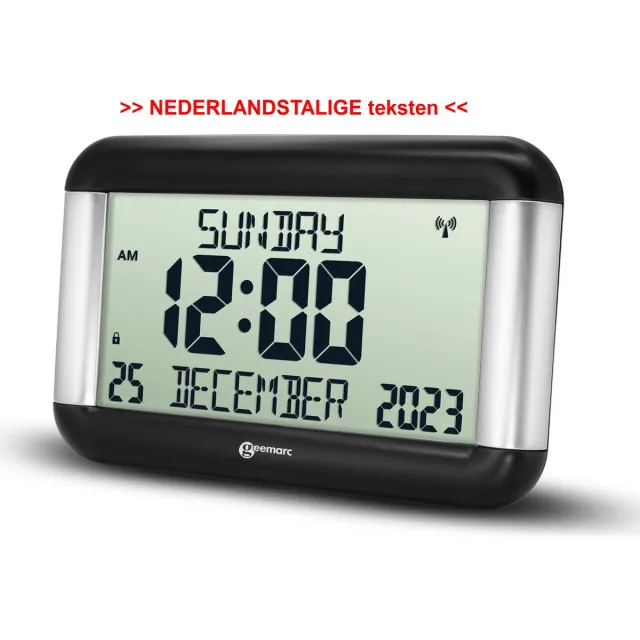 Geemarc VISO8 digitale kalender klok met onverkorte dag / datum / tijdweergave zilver