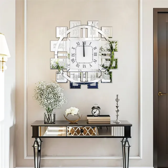 Zoranta Wandklok 60cm Decoratieve Spiegelklok met Romeinse Cijfers, Zilver/Goud