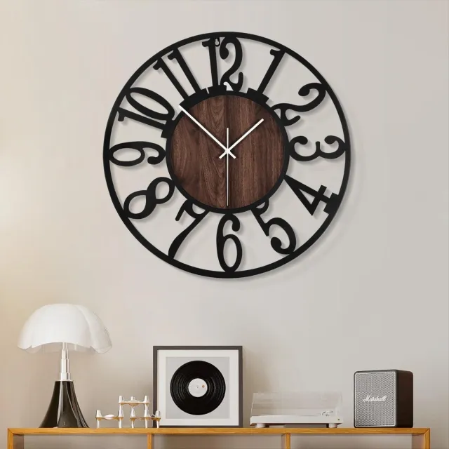 ‎HAITANG HAITANG 40 cm grote zwarte wandklok, woonkamerklok, decoratieve vintage stijl stille, niet-tikkende metalen houten wandklok voor boerderij, eetkamer, slaapkamer, keuken, huismuurdecoratie