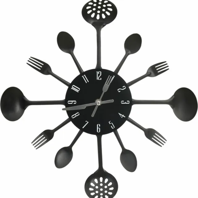 vidaXL Wandklok - lepel-en-vork - 40 - cm - aluminium - zwart