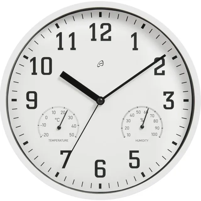 auriol Wandklok Wit - Met Thermometer en Hygrometer - Witte Klok met luxe uitstraling | Stille klok | 25cm | Muur Klok
